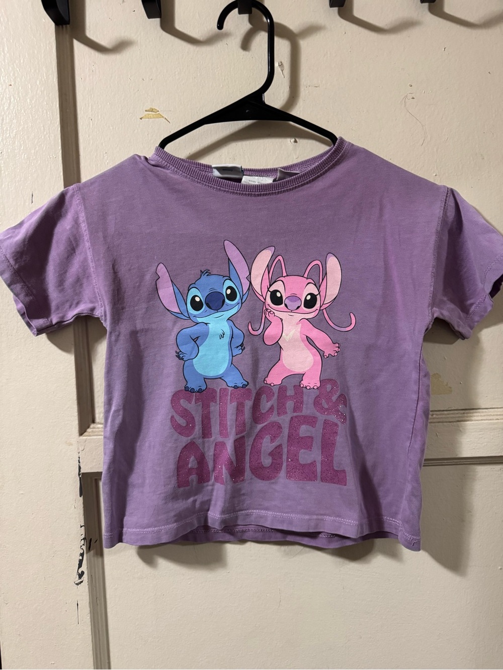 Zara Purple Kids Tee with Blue & Pink Stitch and Angel Graphic